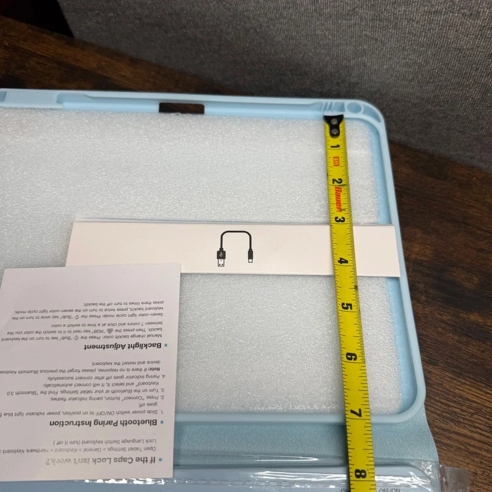 Wireless Bluetooth Keyboard Case for iPad Tablet Light Blue Backlit Folio Stand